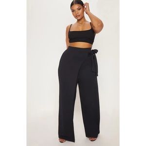 PrettyLittleThing Plus Wrap Detail Wide Leg Pants